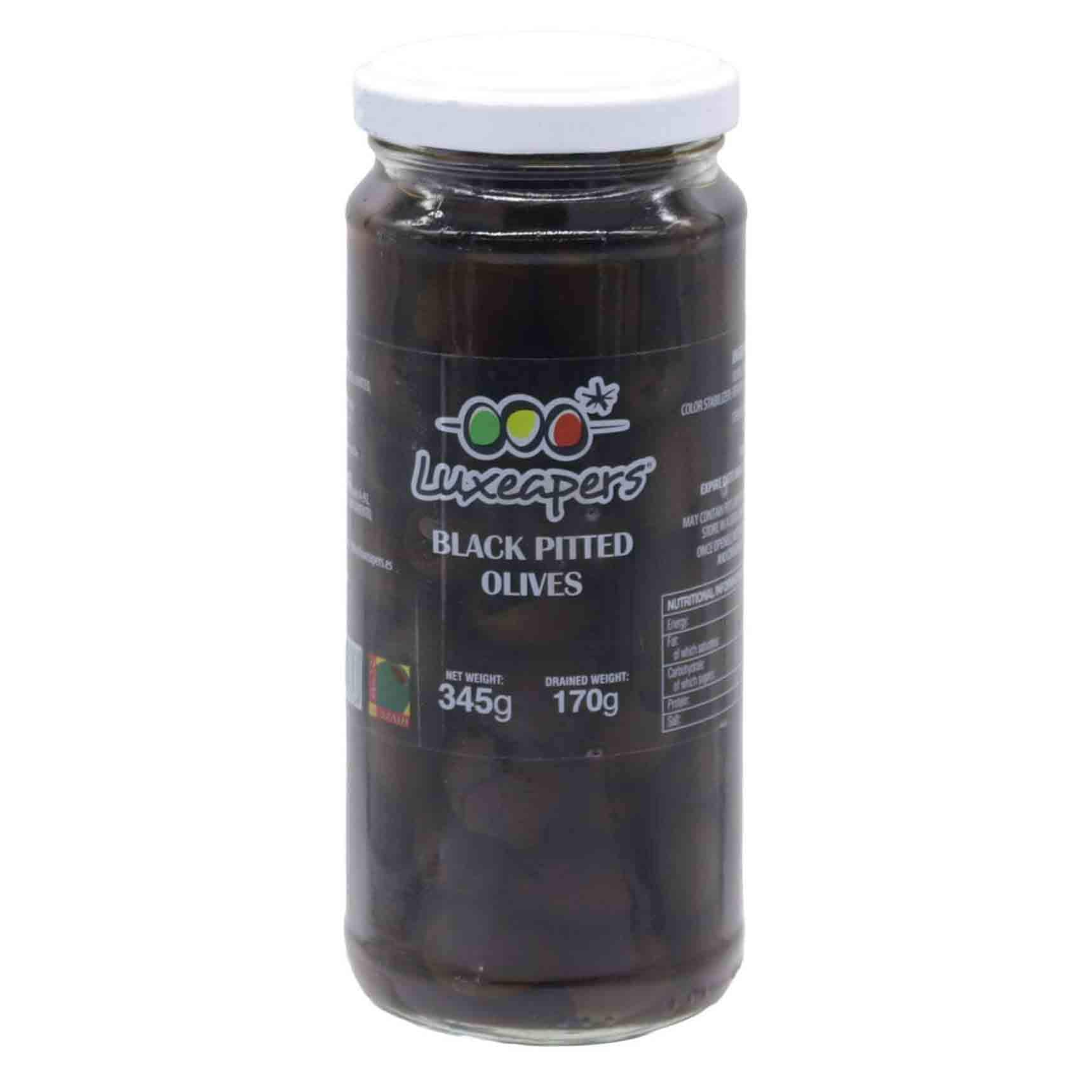 LUXE PITTED BLACK OLIVES 345G